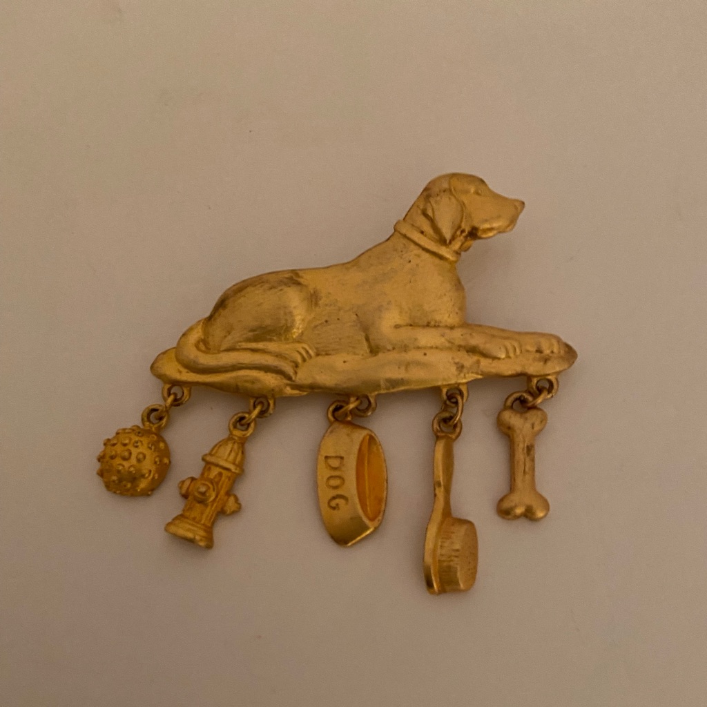 Jonette Gold Tone Dog Brooch With Charms